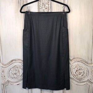 Negarin Gray Lightweight 100% Virgin Wool Double Front Slit Pencil Skirt Size 10